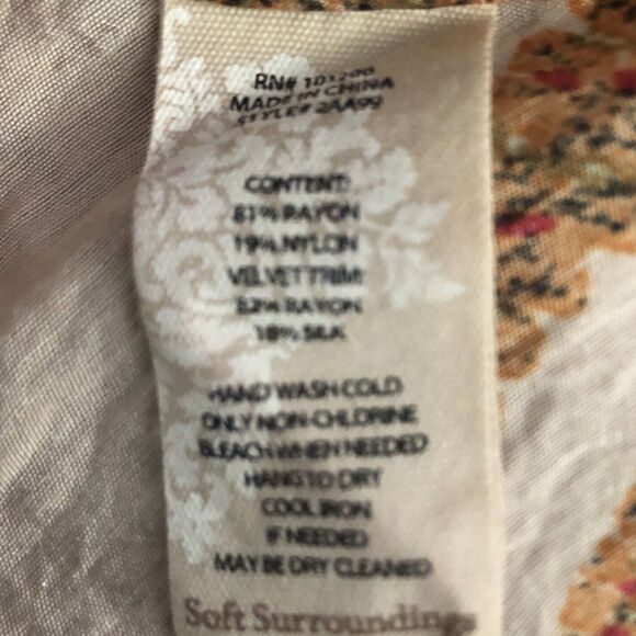 Soft Surrounding Brynn Tunic Blouse Womens Size S Silk Boho Indie Velvet Trim - Picture 16 of 16